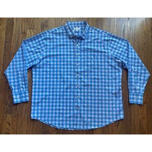 Peter Millar Crown Sport Griffin Plaid Summer Comfort Shirt 2XL Button Up Blue
